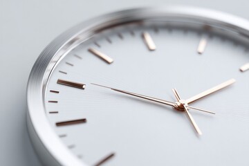 minimalist image of metallic clock hands pointing to midnight high-contrast face with soft shadow and space around