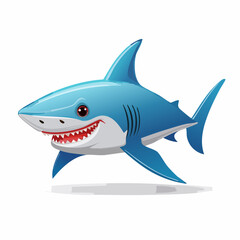 Obraz premium Cartoon Shark Character with Sharp Teeth and Expressive Eyes, isolated on white background