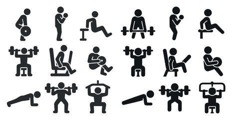 Plakat Series of fitness icons depicting various exercises and poses. Scene is energetic and focused on physical fitness