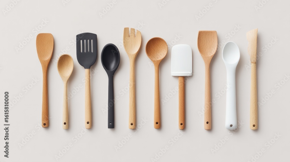 Aufkleber collection of diverse kitchen utensils featuring minimalistic layout arranged in simple pattern on p