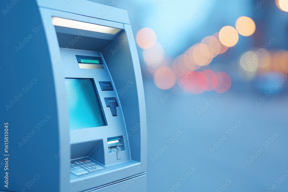 Aufkleber minimalistic close-up of modern atm machine in urban setting