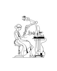 Minimalist Line Art of Surgeon Operating Robotic Arm in Surgery Room