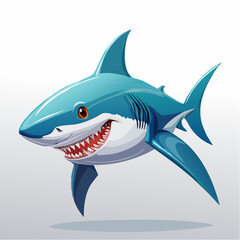 Cartoon shark character illustration with playful smile and sharp teeth for kids illustration
