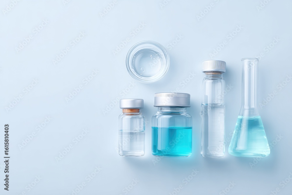 Poster lab equipment arranged neatly on white surface offering minimalistic view with plenty of copy space 