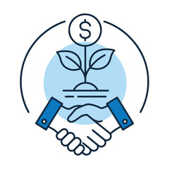 Business Startup Icon – Vector Illustration of Handshake and Plant with Dollar Sign for New Business, Entrepreneurship, and Investment