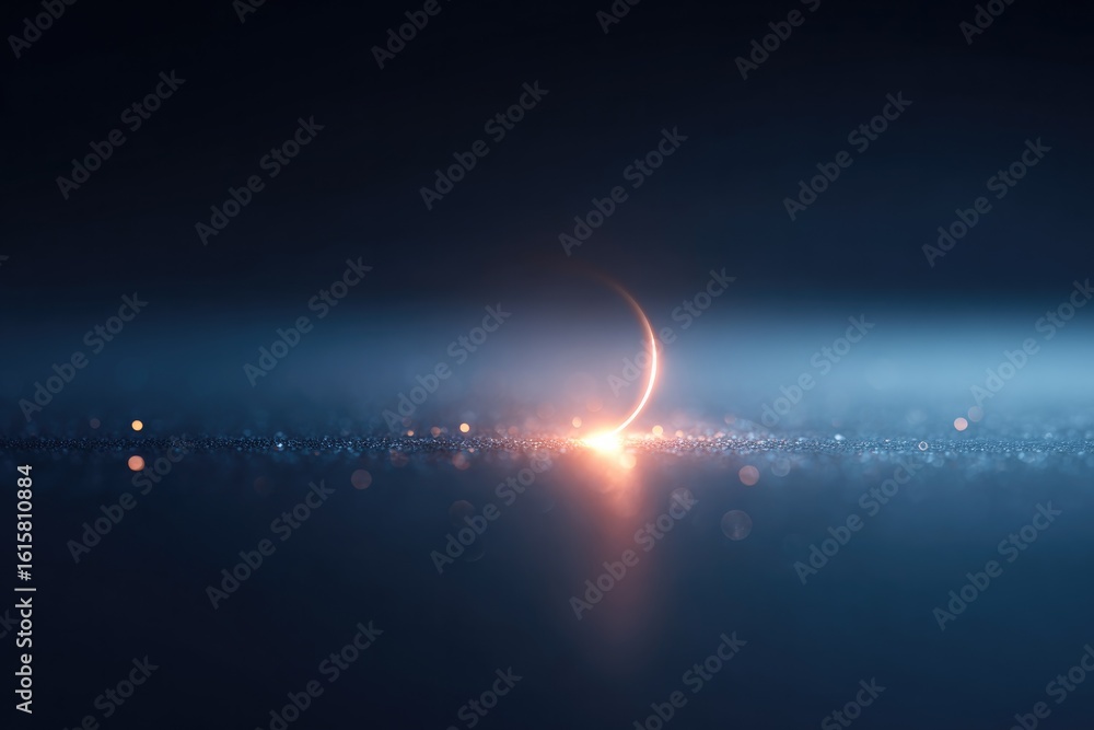 Poster single glowing particle floating in serene void symbolizing quantum particle on sleek black backgrou