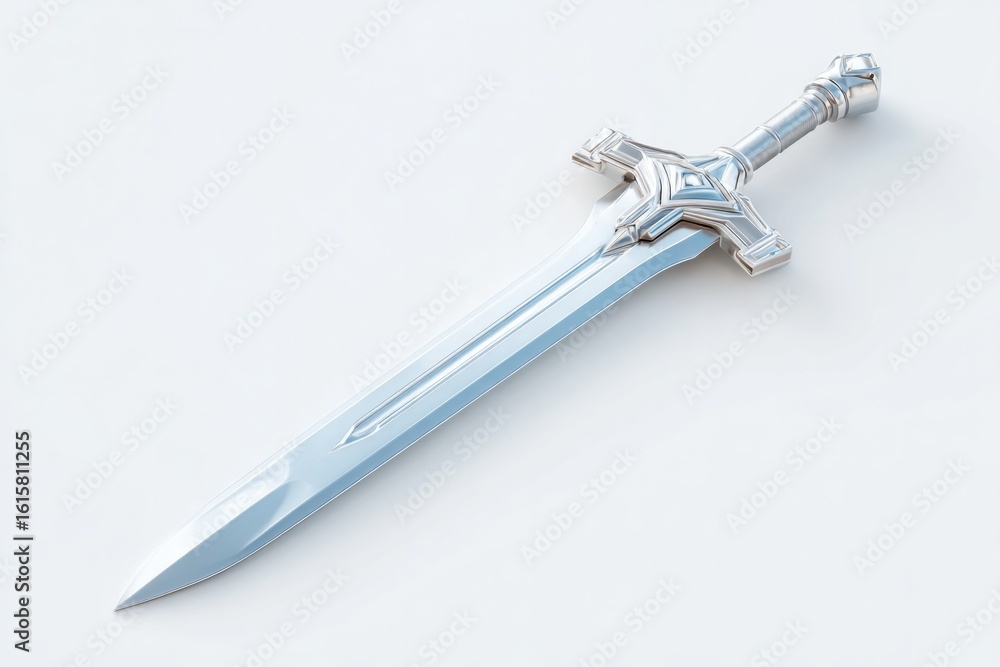 Poster single 3d sword model isolated on white background clean metallic texture and soft shadow centered