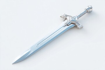 single 3d sword model isolated on white background clean metallic texture and soft shadow centered