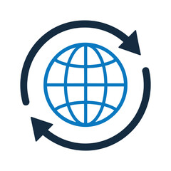 Global Business Icon – Blue Vector Illustration of Worldwide Internet Network, Communication, and International Connection