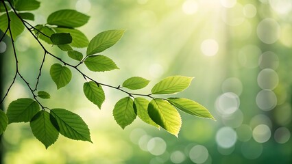 Obraz premium Sunlight filters through lush green leaves on a tree branch