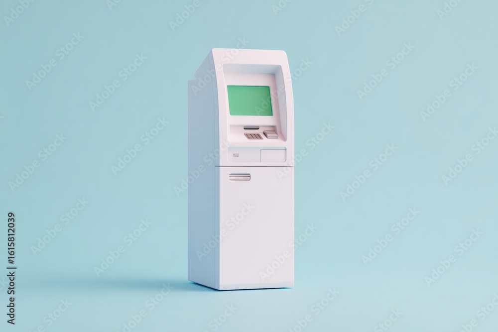 Poster isolated atm against plain background with ample copy space invites focus on modern simplicity