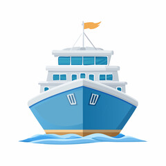 Stylized Blue and White Passenger Ship Isolated on a Clean White Background Illustration