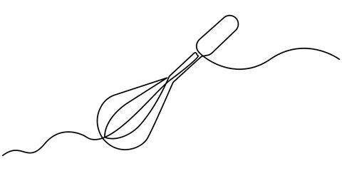 Balloon Whisk continuous one line drawing illustration. Whisk Continuous Line Art, Cooking whisk one line continuous drawing. One line ff kitchen tool balloon whisk. Editable Stroke