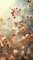 Blooming Delicate Flowers with Warm Sunlight and Bokeh Effects