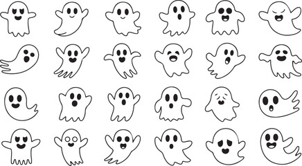 Cute Halloween Ghost Doodle Vector Set