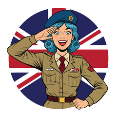 British Soldier Saluting with Union Jack - Retro Pop Art