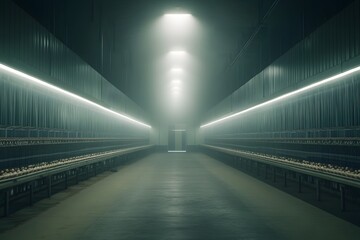 an interior space, possibly a large warehouse or storage facility