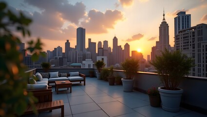 Rooftop oasis with stunning new york city sunset views