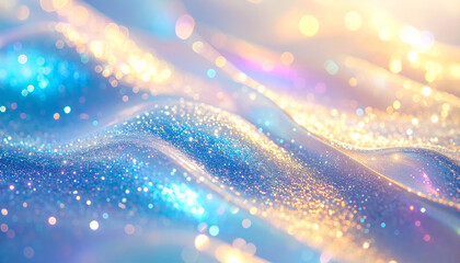 transparent resin surface with suspended glitter particles, soft light reflections