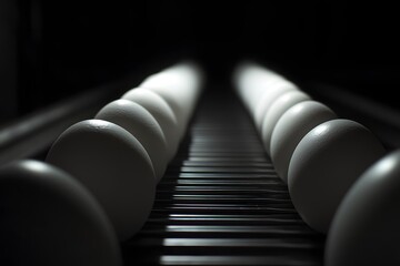 two parallel rows of eggs, likely items of food