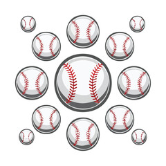 Collection of baseballs arranged in a circular pattern on white background sport game