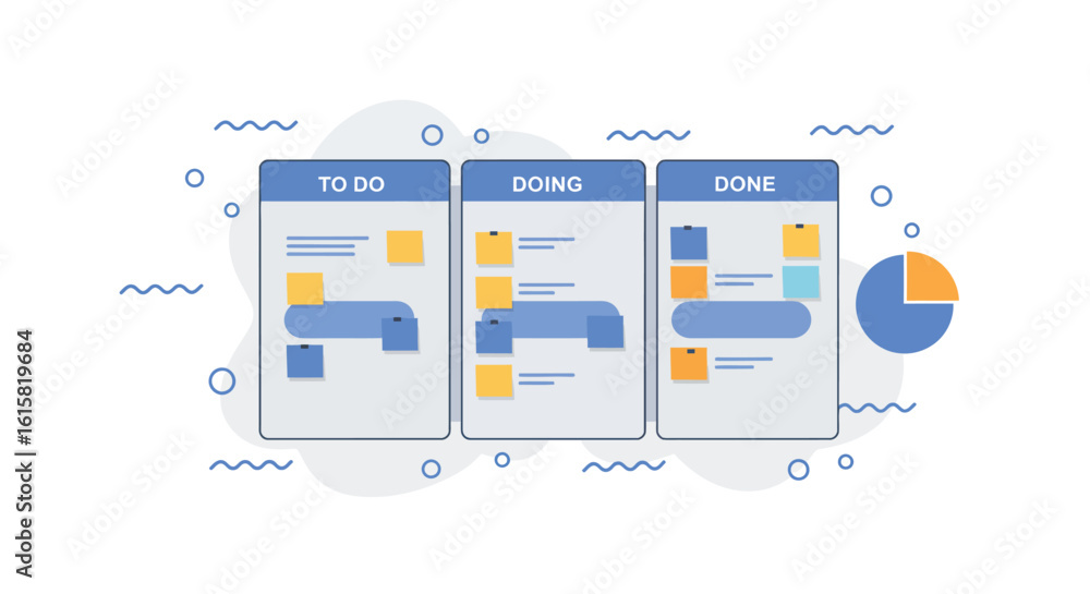 Poster flat design kanban board with tasks for workflow management