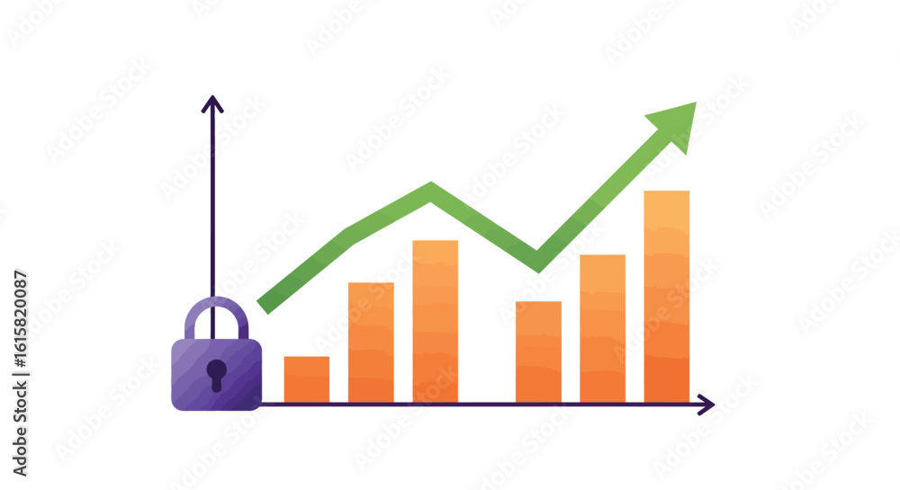 Poster growth graph with lock symbolizing secure financial progress