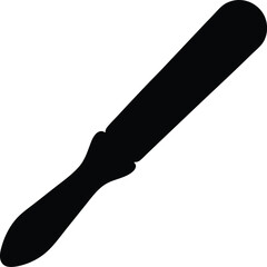 Black silhouette of a medical spatula tool isolated on white backdrop ideal for healthcare professionals and surgical applications
