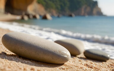 Plakat Polished Beach Rocks – Tranquil Seaside View