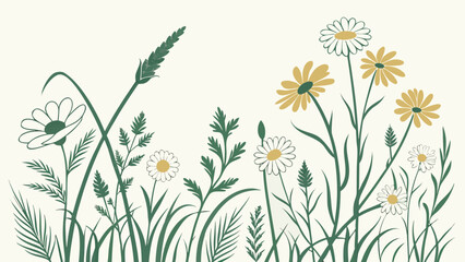 minimalist watercolor wildflower meadow pattern with yellow and white flowers