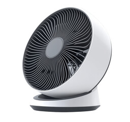 Modern white and gray electric fan with blades isolated against a transparent background
