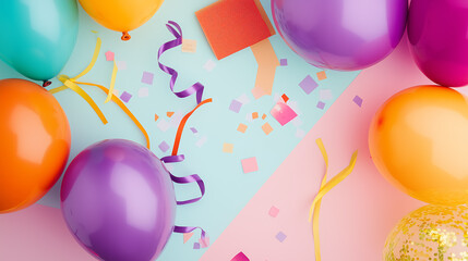 Colorful Celebration Background with Balloons and Confetti