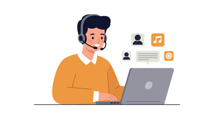 Friendly call center agent providing customer support with modern technology