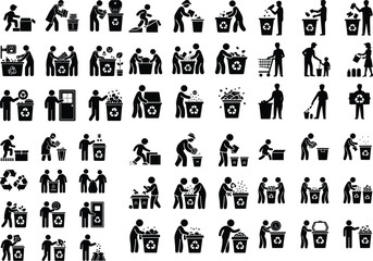 Recycling Activity Silhouette Icon Set Eco-Friendly Waste Sorting Black Silhouette Collection