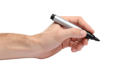 Closeup of hand holding pen against a dark background, study in contrast and minimalism