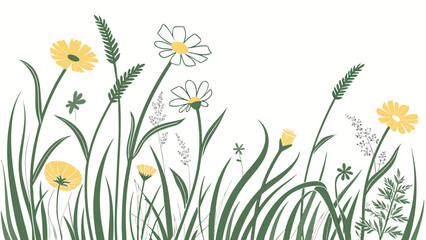 minimalist watercolor wildflower meadow pattern with yellow and white flowers