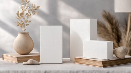 Empty white boxes on a light table