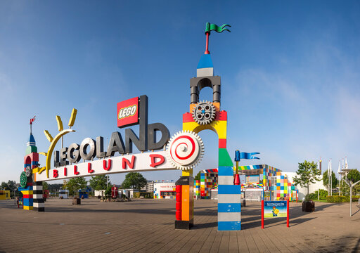 Entrance of Legoland Theme Park Under Clear Blue Sky in Summer, Billund, Denmark, 19 July 2018