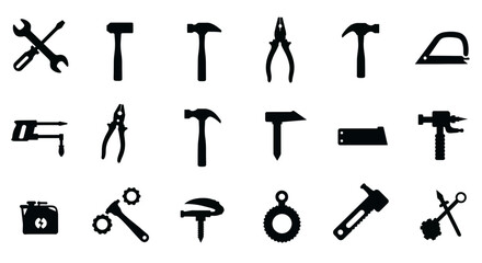 Fototapeta premium Collection of Silhouette Hand Tools for Repair Work and Construction Projects