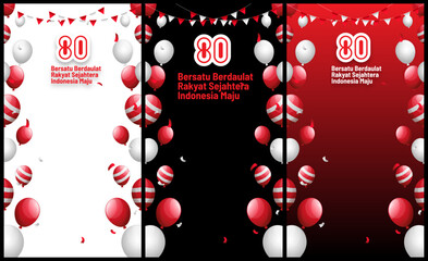 set of roll banner 80th anniversary of Indonesia independence day with official logo three colour background