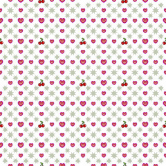 seamless pattern with hearts and cherry