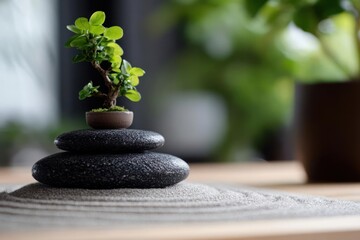 zen stones and green leaf