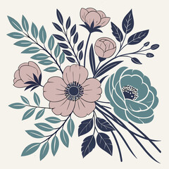 sophisticated watercolor floral bouquet with pink and teal flowers