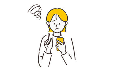 スマホを使っている不満げな女性のイラスト