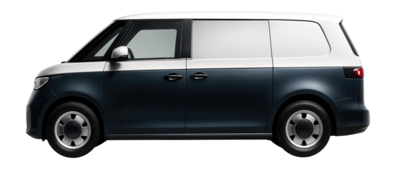 Two-tone electric van with color-contrasting roof and side mirrors