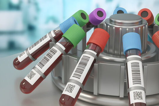 Blood Sample Tubes Inside Centrifuge for Clinical Laboratory Analysis and Medical Testing