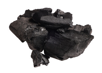Pieces of black coals isolated on white