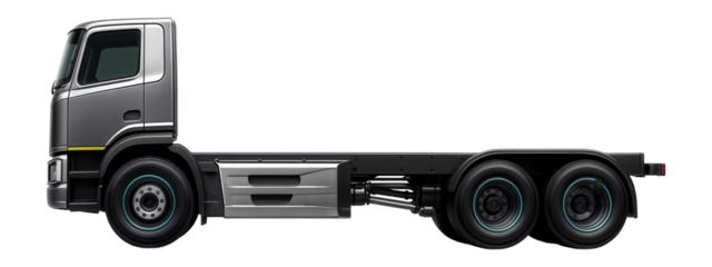 Extended frame container tractor with visible air suspension components