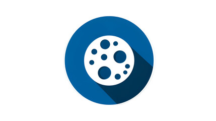 A Simple Blue Circular Moon Icon with White Craters and a Long Shadow on Transparent Background, Suitable for Website Design, Mobile App Interfaces