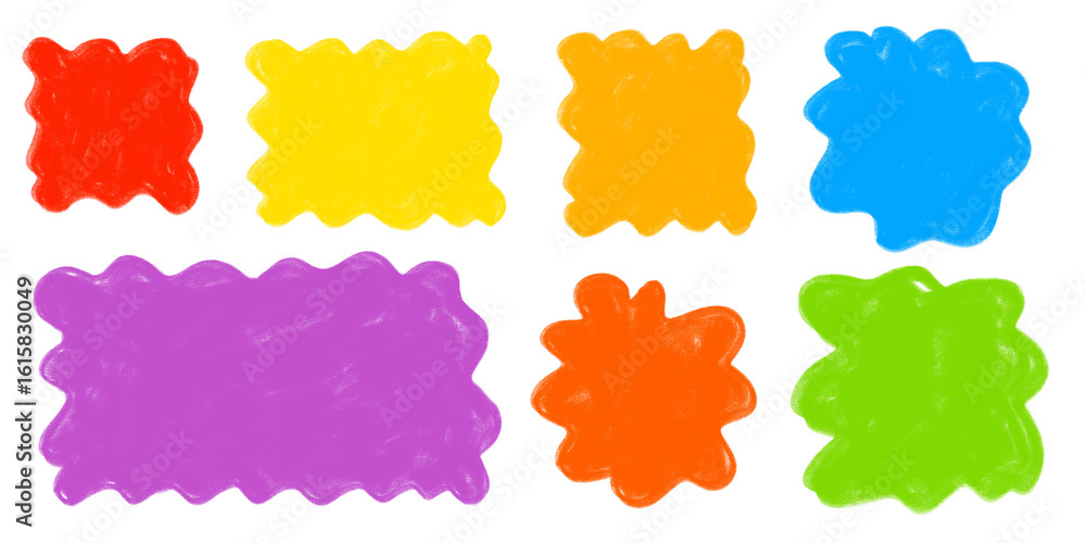 Poster bright abstract blobs with wavy edges in multiple colors on a transparent background. ideal for badg